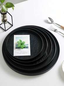 1pc Black Wooden Rectangular/Circular Tray For Home Use In Serving Desserts, Coffee, Tea, Fruits, Sushi, Steak, Bread, Snacks; Clear Texture For Displaying Glasses - Black - View 11
