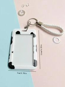1 pezzo Adorabili coperture per carte di credito animate per ragazze e donne con disegni animali e fiori. Porta carte d'identità portatile anti-smarrimento per studenti con custodia per autobus e cinturino a mano per tessere d'identità. - mucca piccola - Visualizzare 2