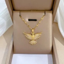 1pc Colorful Crystal Wing Stainless Steel Luxury Necklace For Women (Note: Asymmetrical Crystal Mix Color) (Without Gift Box) - Yellow Gold - View 16