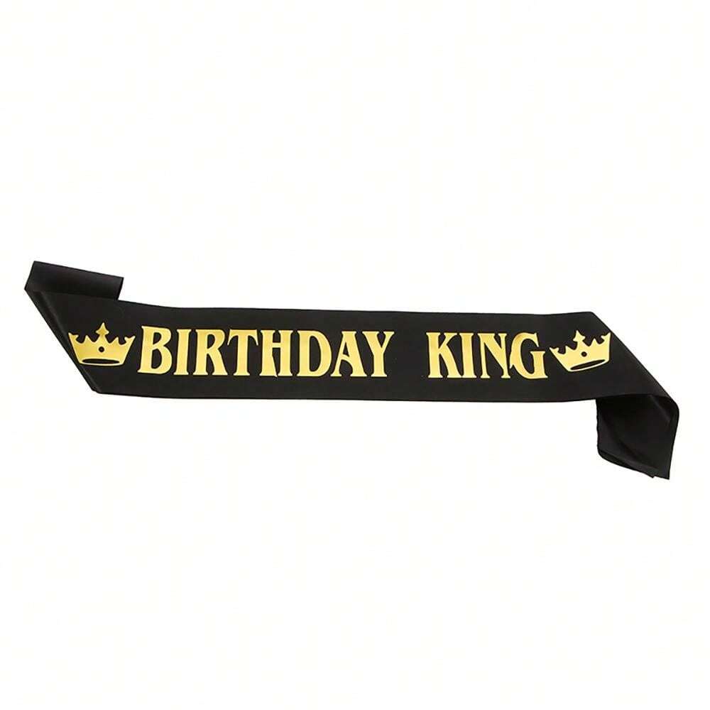 Fascia Di Compleanno 'Happy Birthday King' - In Raso Nero, 80x9.5 Cm - Foto 14