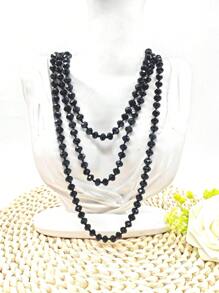 1pc 1.5m Long Crystal Beads Knotted Multi-Layer Simple Daily Wear Necklace For Women