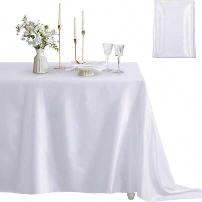 1 块白色桌布，140 x 220 厘米矩形桌布，防污防皱，可洗涤纶桌布，适用于餐饮、婚礼、派对、自助餐最佳礼物、婚礼桌布、婚礼装饰、家居装饰、房间装饰、派对礼物新娘