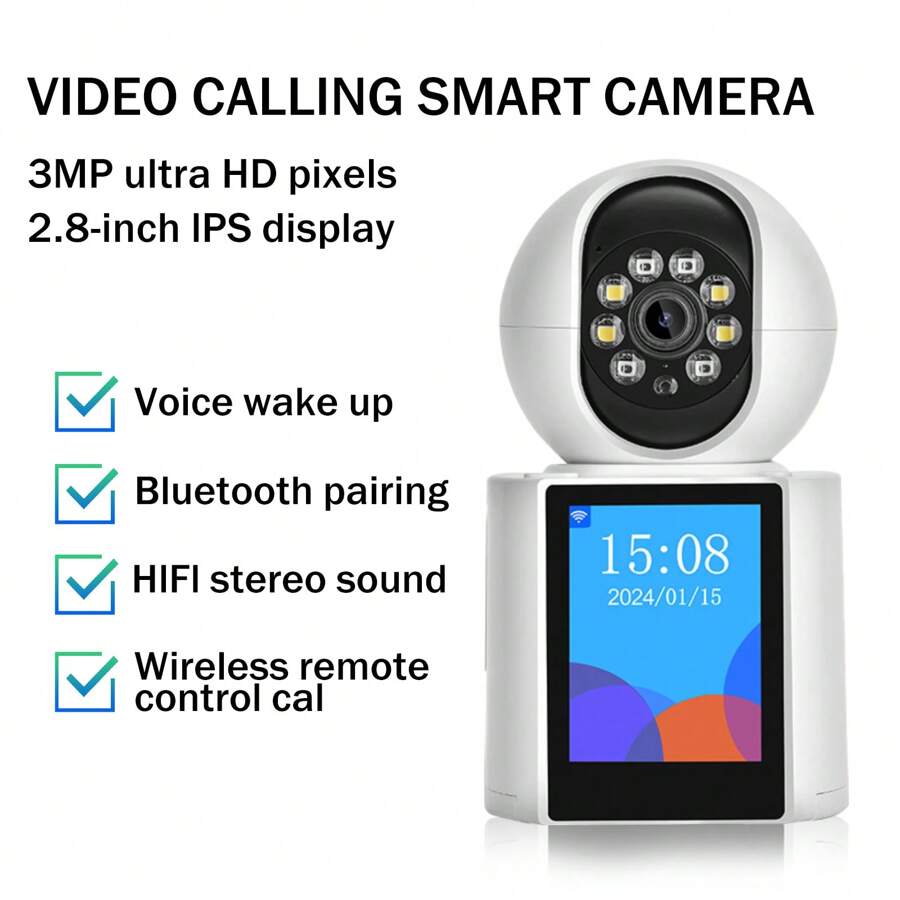 Reletech Cámara de seguridad interior de 3MP, cámara de video bidireccional con pantalla de 2,8 pulgadas, cámara para mascotas, cámara para perros, cámara de vigilabebés doméstica, cámara de seguridad inalámbrica HD 1080P 360° con detección de movimiento para niño/anciano/mascota - Blanco - Ver 1