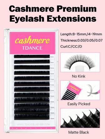  TDANCE 1Box 12 Rows Cashmere Premium Mega Volume Eyelash Extensions Classic Individual Eyelash Extensions Lashes Matte Black Professional Soft Natural Lash(0.03/0.05/0.07 D 8-15mm 14-19mm)Lash Clusters,Eyelash Clusters,Individual Eyelashes,Lashes,Fake Lashes