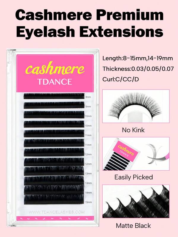 TDANCE TDANCE 1 Caixa 12 Fileiras Extensões de Cílios Mega Volume Premium de Caxemira Extensões Individuais de Cílios Clássicas Cílios Mate Preto Natural Suave Profissional (0,03/0,05/0,07 D 8-15mm 14-19mm)