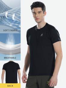 TECTOP Men Quick Dry Lightweight Short Sleeve Running T-Shirts, Sports Gym Performance Activewear, Random Logo Delivery - Black - View 1