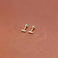 1pair Simple Stainless-Steel 18K Gold-Plated Stick Shape Stud Earrings, Minimalist Fashionable Ear Jewelry, Ideal For Holiday Gift Giving. - Stick Earrings - View 10