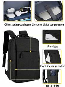 Mochila Formal Mochila Funcional Mochila Escolar Bolso para Laptop Mochila Sencilla Para Viajes y Trabajo - Negro - Ver 4