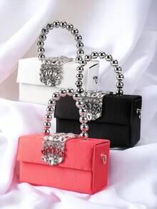 Ví cầm tay buổi tối dành cho nữ thanh lịch thời trang, túi đeo vai, dây đeo vai đính cườm, kim loại bạc lấp lánh, trang sức kim cương, kim cương lớn, thích hợp cho các bữa tiệc, họp mặt, đám cưới, vũ hội tốt nghiệp, tiệc, hẹn hò. - Nhiều màu - Xem 2