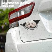 Pegatina de coche Maltese linda de mascota de perro, decoración de coche Torn Metal Decal Reflective Sticker impermeable estilo de coche