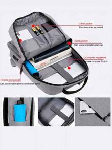 Mochila Formal Mochila Funcional Mochila Escolar Bolso para Laptop Mochila Sencilla Para Viajes y Trabajo mochila formal funcional versatil bolso mochila para laptop oficina viaje escuela compartimento acolchado para laptop bolsillo organizador material elegante discreto resistente correas ergonómicas ideal profesionistas estudiantes - Gris - Ver 6