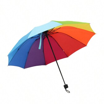 1pc Windproof 10-Rib Rainbow Umbrella, Anti-UV Sun Protection