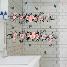 Double-Sided Rose Butterfly Vine Mirror Glass Stickers, Self-Adhesive Wall Decals For Home Bathroom Decor - Multicolor - View 4