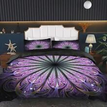 3入組時尚抽象式被套套裝，紫色花卉印花床上用品套裝，帶拉鍊閉合，柔軟舒適的被套，適用於臥室、客房、宿舍裝飾（1*被套+2*枕套，不含芯） - 彩色 - 查看 6