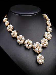 3 件耳环和项链优雅珠宝套装精致花朵设计镶嵌水钻仿珍珠镀金适合婚礼晚宴派对搭配女孩女士日常服装节日礼物情人节、妈妈、母亲、母亲节、礼物 - 白色 - 查看 3