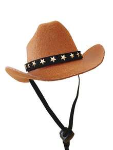 1pc Pet Cowboy Hat With Star Decoration, Cosplay Pet Accessory For Cats And Dogs - Brown - View 6