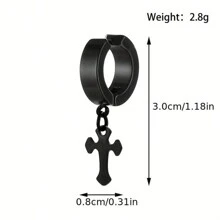 1pc Cross Stainless Steel Pendant Fake Ear Clip, For Non-Pierced, Punk Style - Earring - View 3