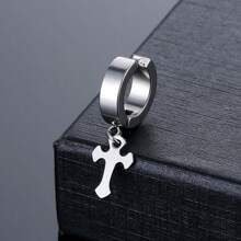 1pc Cross Stainless Steel Pendant Fake Ear Clip, For Non-Pierced, Punk Style - Earring - View 7