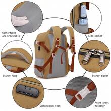 CsaxeKecna 男士旅行背包，航空公司批准的随身背包和鞋隔层，15.6 英寸笔记本电脑背包，适合飞行、徒步旅行和休闲日用包，适合女性父亲节礼物，夏季学院包，背包，登机包，居家度假，工作度假实用大容量帆布个性化礼物，男士男朋友爸爸丈夫书包 - 卡其色 - 查看 5