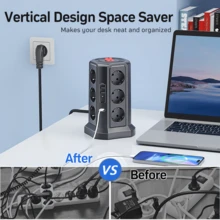 歐規塔型帶開關及過壓保護電源條，1.8m延長線，PD 20W快速充電（4000W 16A），3層12個AC插座及2個USB-A埠和2個USB-C埠。 - 查看 2