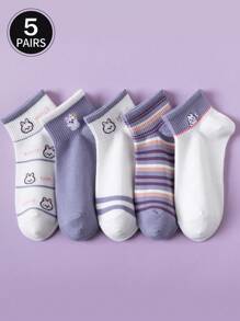 1/5 Pares de Meias Curtas Femininas, Meias Barco, Meias Invisíveis, Meias Ped de Corte Baixo, Meias Brancas, Meias Curtas, Meias Femininas, Meias Tornozelo, Meias Tripulação, Meias Fofas, Meias para Meninas, Estilo Pastoral Doce Respirável e Macia, Estilo Universitário, Esportes e Lazer, Meias Invisíveis Sazonais, Meias Curtas, Cores Aleatórias