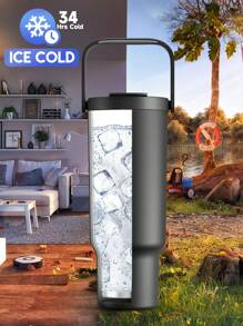 40盎司带把手真空保温水瓶，不锈钢保温瓶，保温/保冷长达34小时/10小时，防漏瓶盖和吸管，便携式保温杯，适合户外露营、徒步、驾车、旅行 - 黑色 - 查看 7