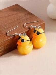 2pcs/1pair Cute Yellow Duck Wearing Sunglasses Bow Pendant Earrings For Men And Women - Little Yellow Duck - View 7