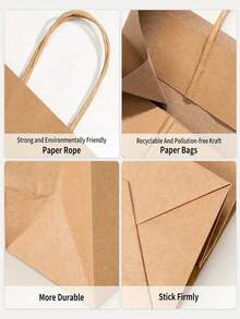 5pcs Brown Paper Bags With Handles Assorted Size Gift Bags, Kraft Paper Bags, Paper Shopping Bags, Craft Bags, Merchandise Bags, Birthday Parties, Weddings, Craft, Business - Multicolor - View 6