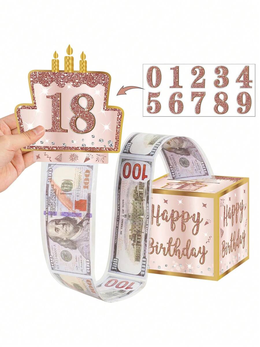 1pc, Birthday Money Box For Cash Gift Pull, With DIY Stickers, Happy Birthday Money Gift Boxes For Cash With Pull Out, Fun Birthday Gift Ideas DIY Set, For Birthday Party Decoration - Multicolor - View 1