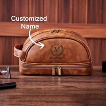Personalized Toiletry Bag For Men, Customized Leather Travel Toiletries Bag Large Capacity, Makeup Bag ,Customized Groomsmen Dopp Kit Shaving Bag, Father Day Gift, Birthday, Husband, Grandpa, Christmas Wash Bag For Bathroom College Dorm Portable Multifunctional Student - Brown - View 1