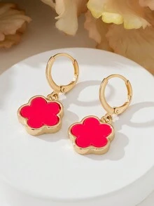 1 对时尚金属新潮幸运四叶草吊坠耳环 - 玫紅色 - 查看 2