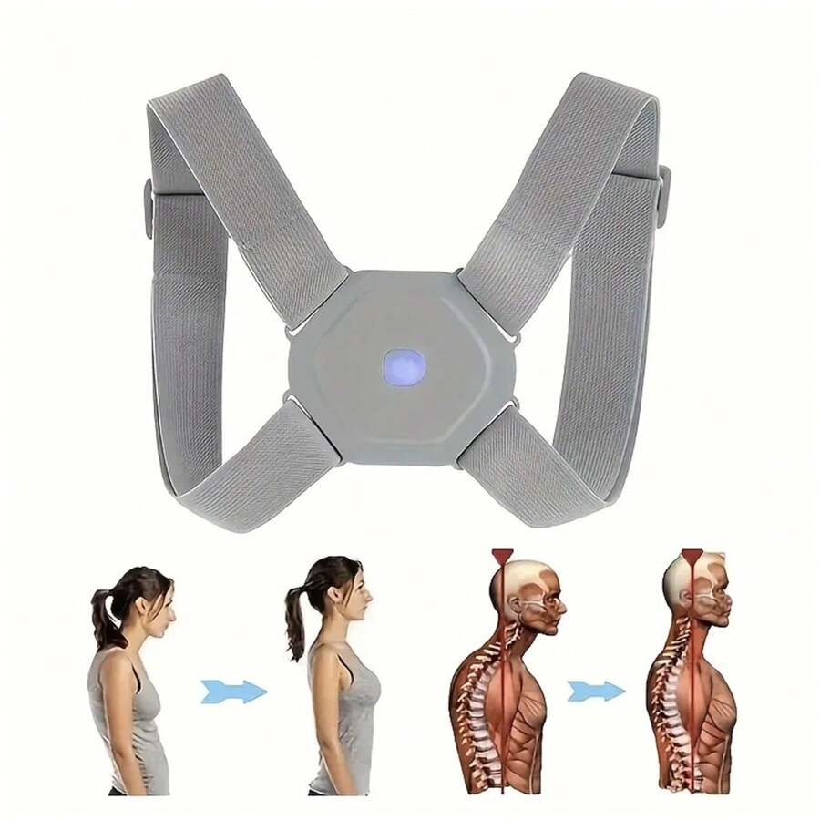 Smart Posture Corrector With Vibration – Comfortable Support For Back And Clavicle - Grey - View 1