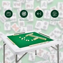 88cm Folding Mahjong Table, Portable Mahjong Table W/ Wear-Resistant PVC Desktop, 4 Cup Holders & 4 Chip Grooves, Foldable Card Table For Table Games, Poker, Camping, Outdoor Activities - Green - View 5