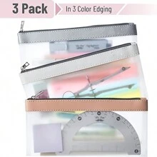 Transparent Pencil Pouch, 3 Pieces, See-Through Pencil Case, Children's Pencil Box, Transparent Makeup Bag - Clear - View 2