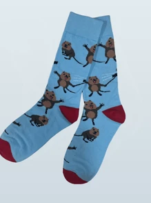 1 Đôi Tất Giữa Nam Mới 2024 Họa Tiết Hip Hop Harajuku Ngộ Nghĩnh Cá Tính Cho Nam Hình Chuột Hamster Cừu Quần Vợt In Hình Thuyền Trượt Vui Vẻ Mới Lạ - Màu xanh lam - Xem 6