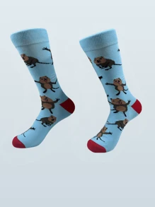 1 Đôi Tất Giữa Nam Mới 2024 Họa Tiết Hip Hop Harajuku Ngộ Nghĩnh Cá Tính Cho Nam Hình Chuột Hamster Cừu Quần Vợt In Hình Thuyền Trượt Vui Vẻ Mới Lạ - Màu xanh lam - Xem 4