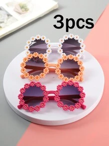 3 piezas Lentes de moda con forma de flores redondeadas para niños con montura para verano, adecuados para uso diario - niño - Ver 1