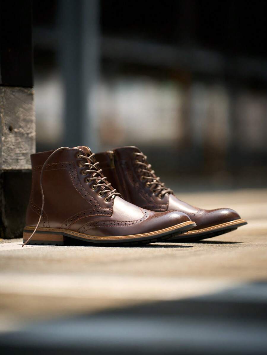 Men's Dress Ankle Motorcycle Boots Wingtip Leather Lined Derby Oxfords