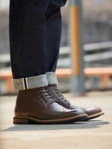 Men's Dress Ankle Motorcycle Boots Wingtip Leather Lined Derby Oxfords - Chocolate Brown - View 4
