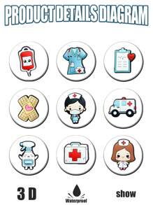 15 件医疗系列、创可贴、护士服、口罩、帽子、医疗包、救护车鞋饰，适用于腕带手链凉鞋泡泡拖鞋 PVC 鞋饰，适用于 DIY 配饰派对礼品 - 彩色 - 查看 5