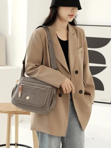 1个女士多层单肩包，大容量防水尼龙斜挎包，女士休闲手机袋