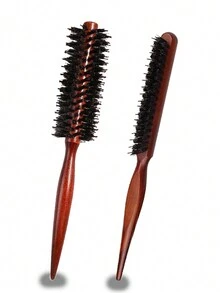 Salon Hair Stylist Heat Resistant Wooden Hair Roll Comb Set With Pointed Tail Handle, Including Nylon Comb Teeth And Hair Brush, Suitable For Women Home Use And Braid Making - Camel - View 1