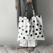 Túi mua sắm thời trang sức chứa lớn dành cho nữ - Túi tote/Túi xách/Túi đeo vai đa chức năng với thiết kế lưới và vải - Đen và trắng - Xem 4
