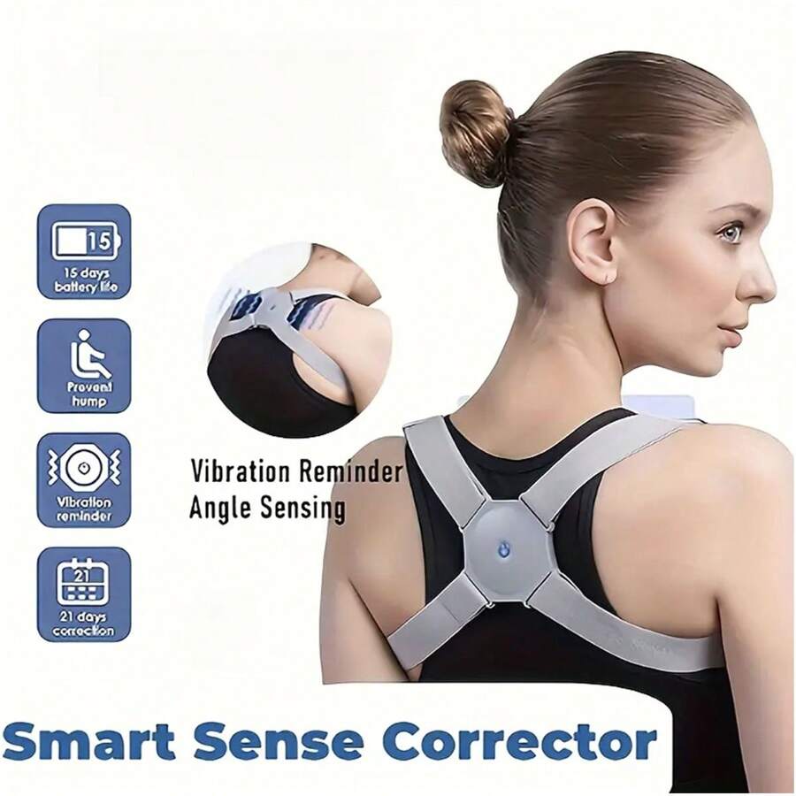 Smart Posture Corrector With Vibration – Comfortable Support For Back And Clavicle - Grey - View 1