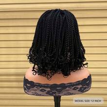 Peluca trenzada corta para mujeres, resistente al calor, peluca trenzada de ganchillo tipo bob, cabello sintético trenzado africano, peluca bob de moda - Negro - Ver 4