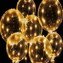 LED發光氣球，6/7/10入組|50.8cm Bobo氣球，帶有6/7/10套3.0m LED燈（不包括電池）|適用於生日、畢業派對、婚禮、情人節、求婚、萬聖節和聖誕節派對房間裝飾 - 黃色 - 查看 3