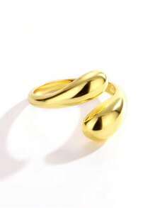 2 piezas Anillos ajustables de acero inoxidable en forma de gota de agua brillante para mujer con extremo abierto.