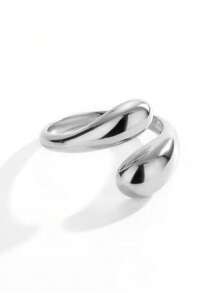 2 piezas Anillos ajustables de acero inoxidable en forma de gota de agua brillante para mujer con extremo abierto.