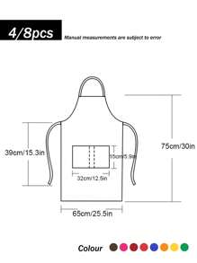 4/8 件，纯色围裙，厨房围裙，烧烤围裙，烘焙围裙，绘画围裙，奶油面包店餐饮围裙，中性黑色围裙，带 2 个宽敞口袋，可机洗，厨房，浴室，家居，家居用品 - 彩色 - 查看 8