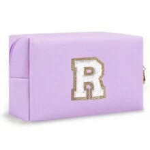 Initial Letter Patch Makeup Bag, Preppy Portable Chenille Letter Cosmetic Bag With Zipper, PU Leather Waterproof Travel Toiletry Bag Monogram Make Up Pouch For Women Girls (Letter A~Z) Makeup Organizer Makeup Storage Bag Mini Pouch Travel Small Makeup Case Accessories Make Up Holder Brush Bag Make Up Container Cosmetic Bag Travel Essentials Ladies Accessoires Travelling Stuff Makeup Bags Makeup Pouch Make Up Pouch - Màu tím - Xem 36